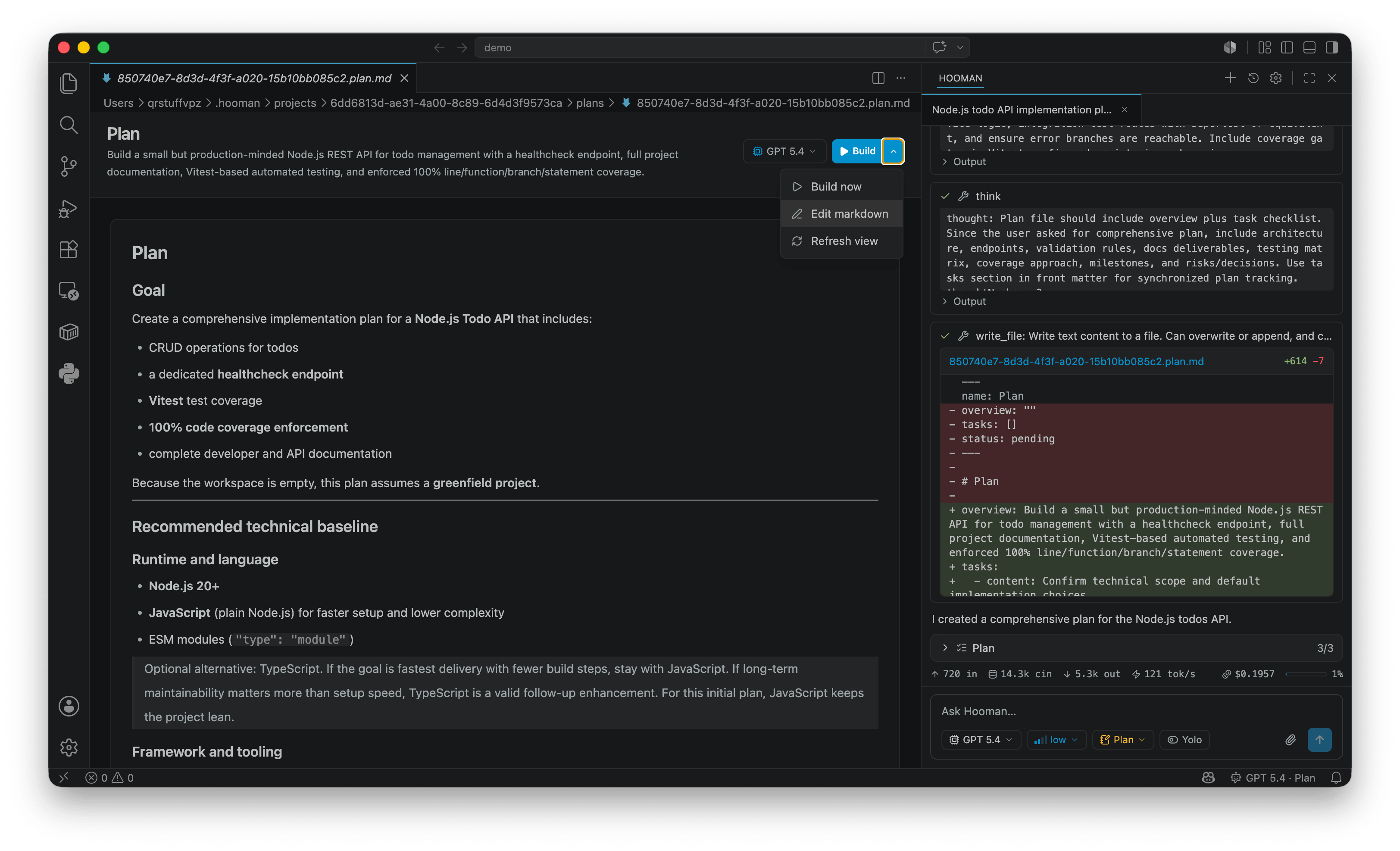 Hooman Plan mode with plan editor and Build
